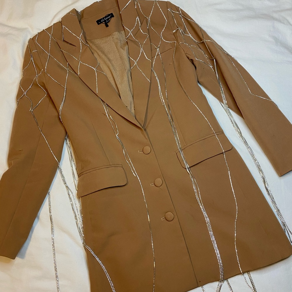 Nude Crystal Detail Blazer Dress